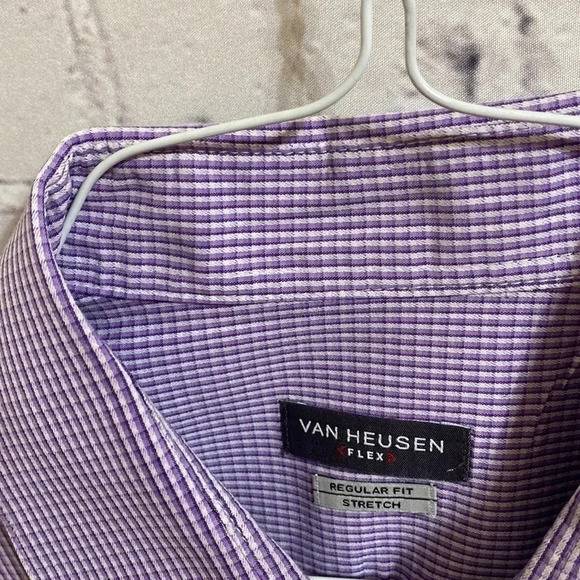 Van Heusen Purple White Checked Button Down Shirt - Picture 2 of 7